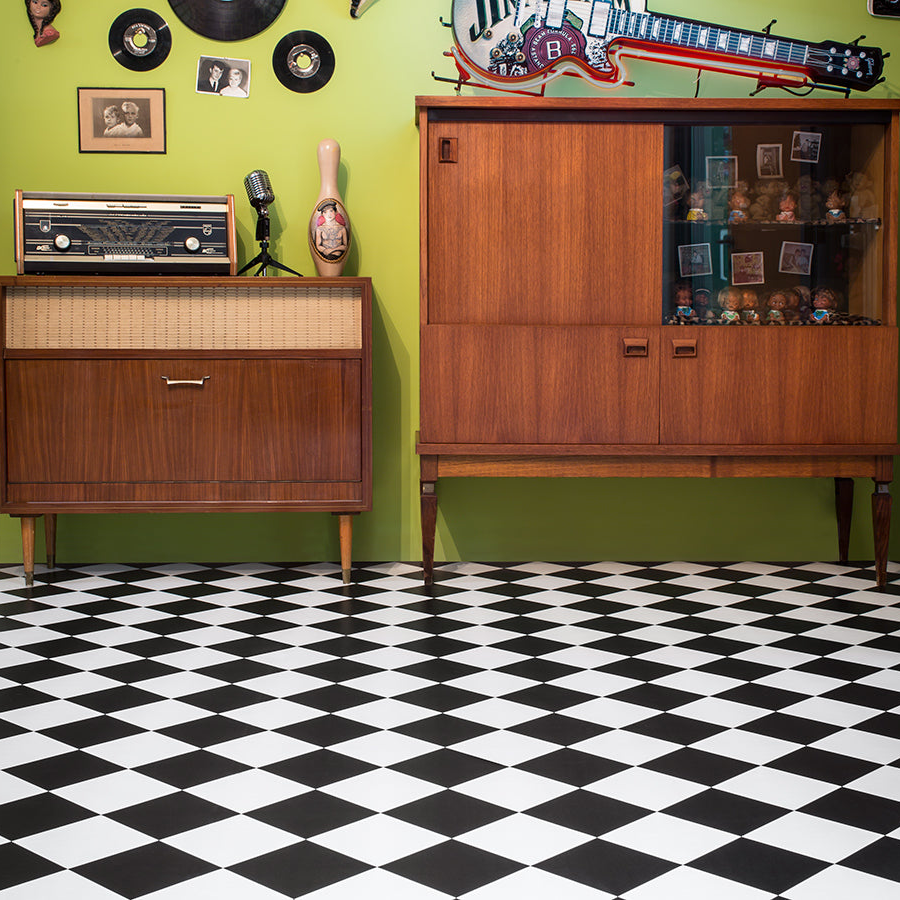 Plastgolv & vinylgolv - Comfort Vinyl svart/vit ruta - Ruugs